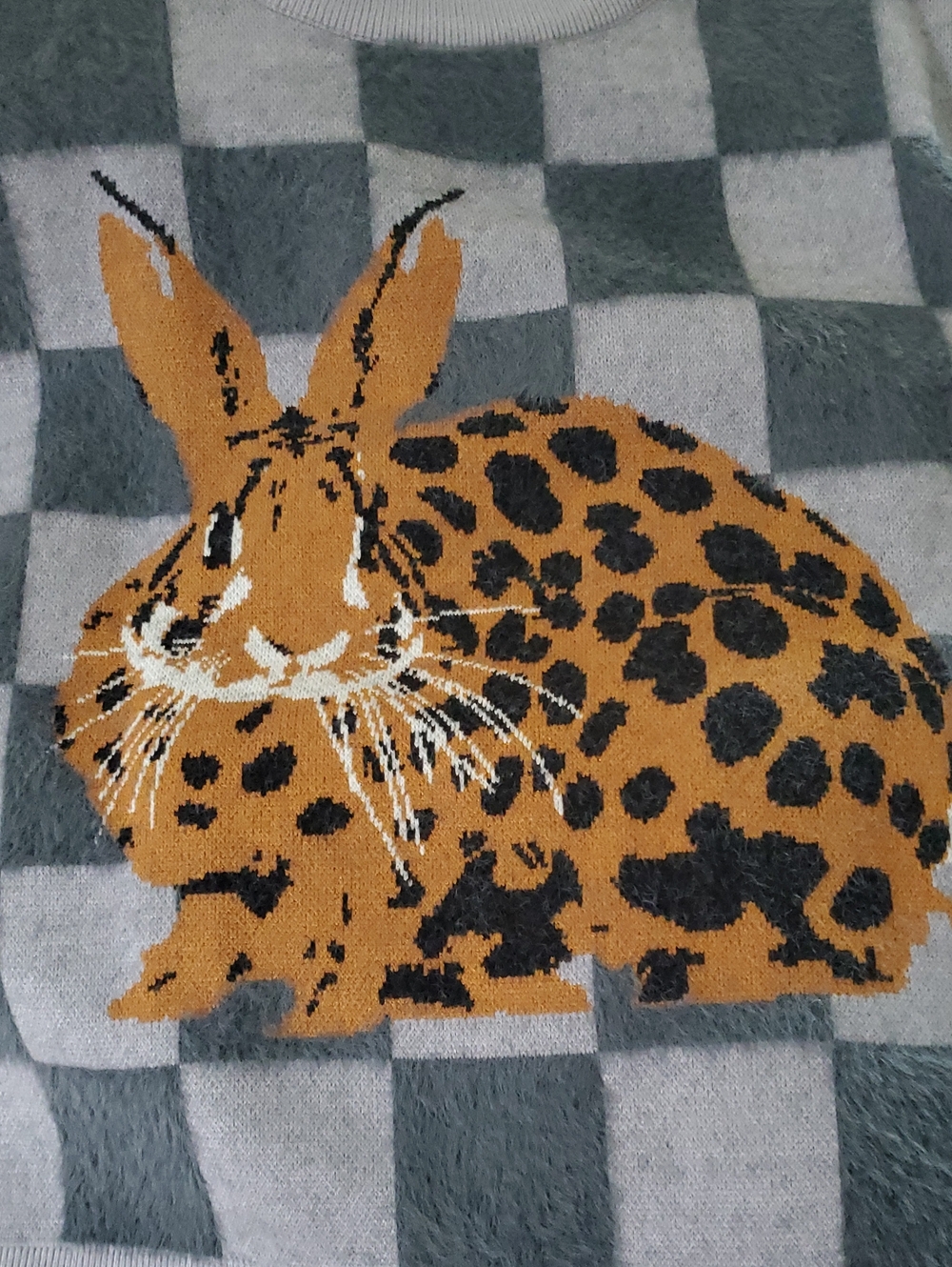 Dressed In LALA Fur Real Checkerboard Bunny Sweater - Picture 6 of 7